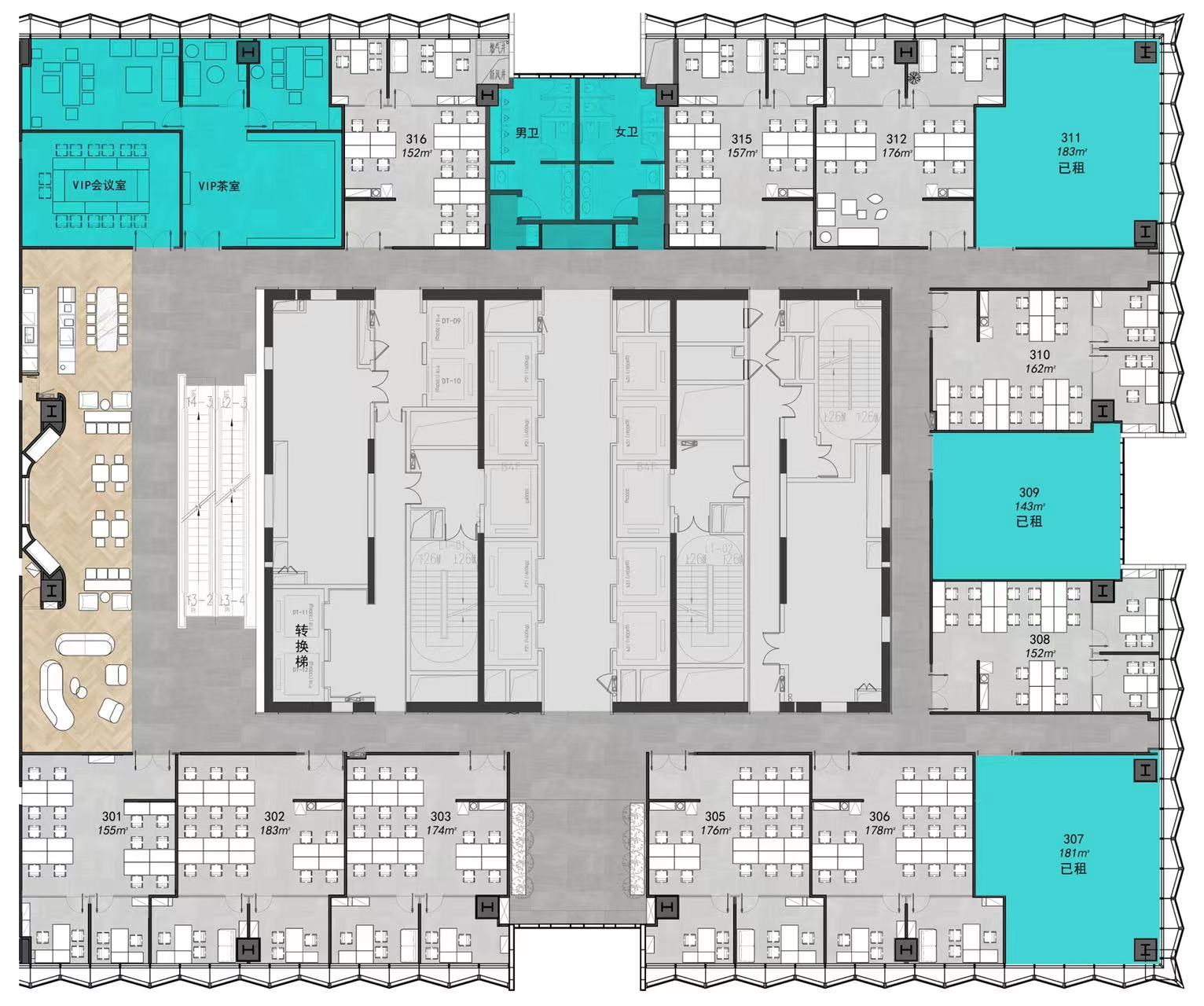 富士康大厦出租150平到300平带装修隔断出租